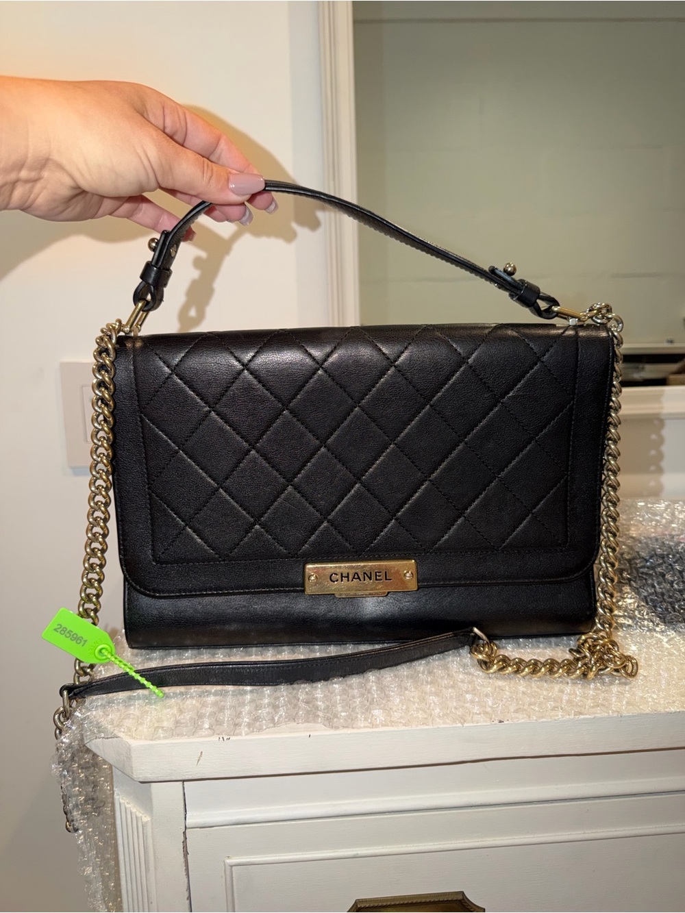 Chanel Quilted Leather Two Way Flap Bag in Black